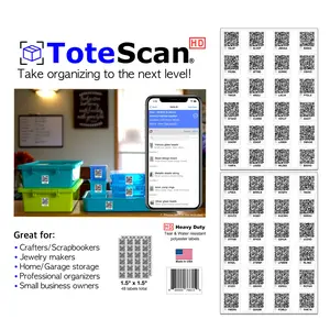 ToteScan HD  (Heavy Duty) Intelligent QR Labels for Organization/Moving/Storage (48 Unique Labels, 1.5"x1.5")