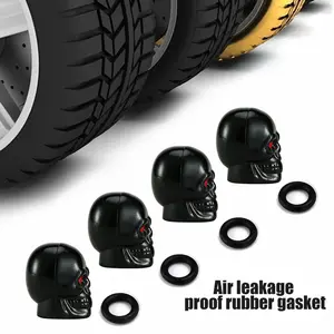 4 Skull Shaped Tire Valve Caps, Unique Durable Plastic Valve Stem Covers for Car & Bike Accessories, Fun Decor for Customizing Wheels