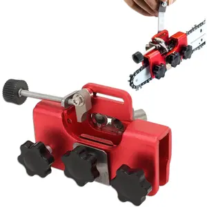3 Burrs Chainsaw Sharpener Hand Crank Kit 30 Degree Manual Chainsaw Sharpening Jig with Two Fixed Sharpening Holes, Aluminum, Red, No Assembly Required