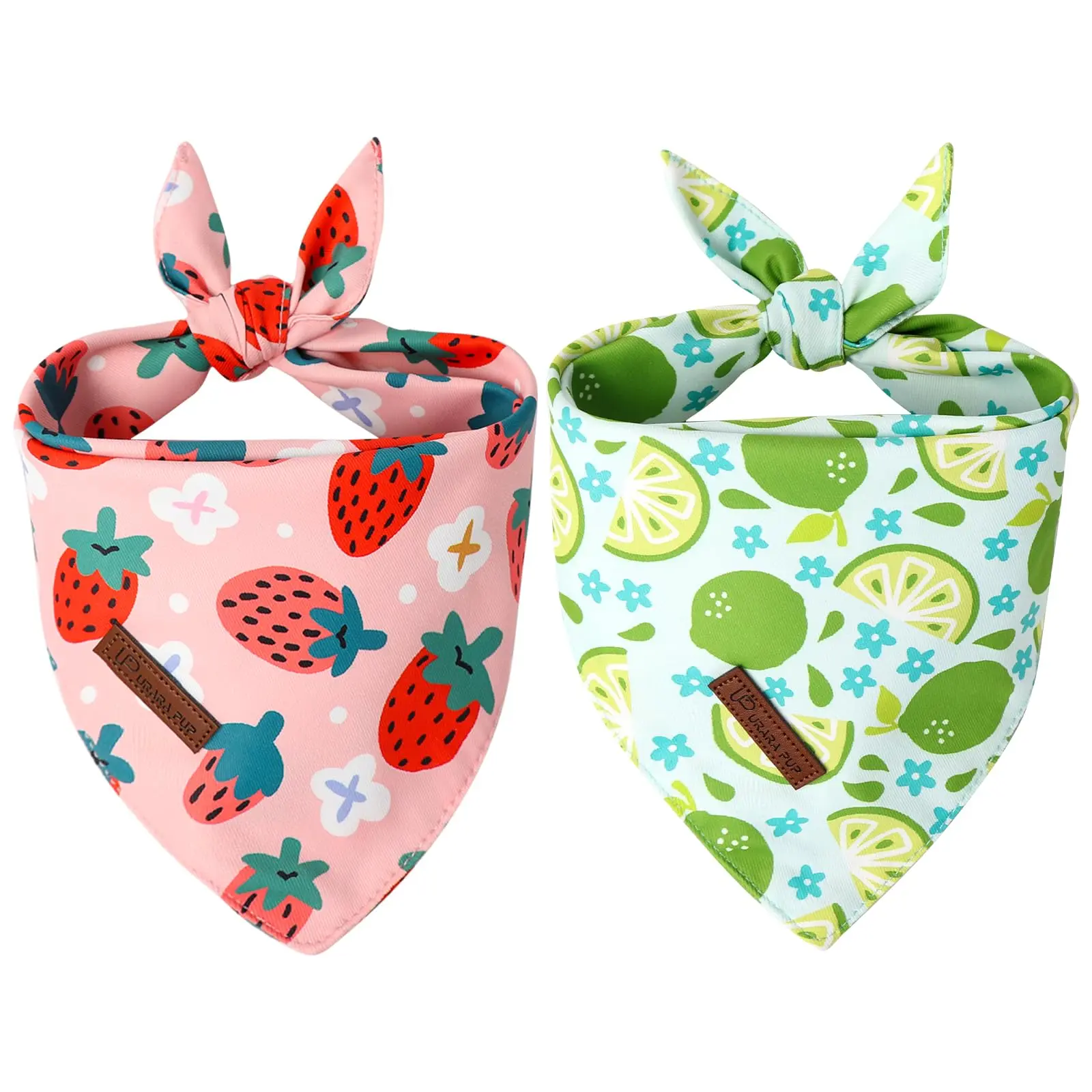 UP URARA PUP 2 Pack Summer Dog Bandanas, Reversible Strawberry Puppy Triangle Scarf Bibs - Adjustable Accessory for Small to Large Girl Boy Dogs