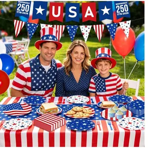 115PCS 4th of July Party Supplies Set | Plates & Napkins for 24 Guests, USA 250th Anniversary Banner, Balloons & Tablecloth | Independence Day Decor