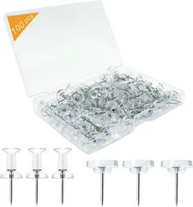 100-Pack Heavy-Duty Tacks and Push Pins – Clear Flat-Head Thumbtacks with Storage Box for Office, Home, Classroom & Cork Boards Noqlyur
