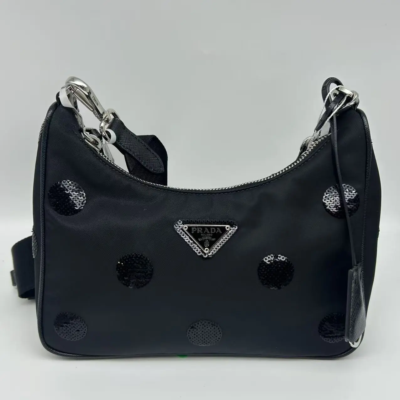 Pre-owned PRADA Re Edition Nylon Sequin Polka Dot Shoulder Bag