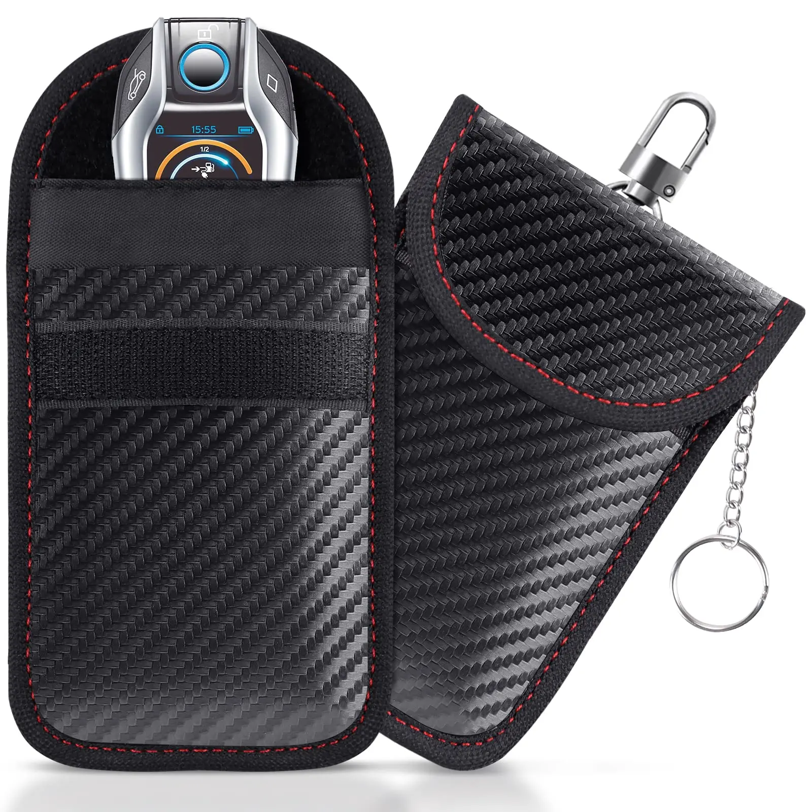 Car Key Faraday Bag Set, Rfid Signal Blocking Holder, Anti-Theft Keychain Protector, Car Key Signal Blocker, Car Key Accessory (2 Piece Set)