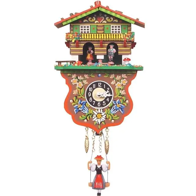 212 MAIN Engstler Battery-Operated Mini Quartz Analog Clock - Alexander Taron 235SQ Model, Traditional Wooden Chalet-Shape Weatherhouse Clock with Swing, AA-Powered for Home Decoration, Collectibles
