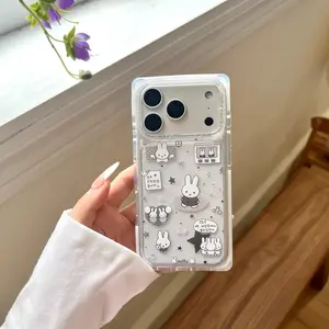 Korean Style Cute Square Edge Star Miffy Phone Case, for iPhone 17 Pro Max, 16 Pro Max, 15 Pro Max, 14 Pro, 13 Pro, Fashion Lady Phone Case