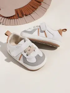 Boys' PU Colorblock Slip-On Sneakers, Baby Walking Shoes, Anti-Slip Casual Shoes for Babies Aged 3-12 Months, Perfect for Spring & Autumn