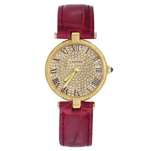 Cartier 24mm 18K Gold Over Silver Quartz Watch with Aftermarket Full-Pavé Diamonds WHT031029