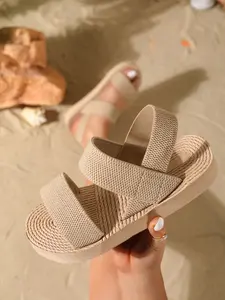 Thick Sole Cross Strap Sandals, Crisscross Strap Sandals, Outdoor Sandals, Dual Color Woven Fabric Design, Perfect for Beach Vacation/daily Casual, Comfortable Anti-Slip Shoes
