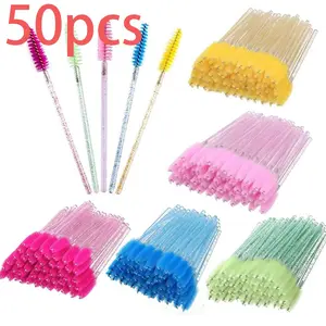 50 Pack Disposable Eyelash Brush Set with Makeup Brushes Kits, Durable and Elastic Beauty Tools for Eyelash Extension and Application