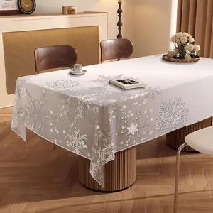 1PC Silver Gray Snowflake Pattern Tablecloth, Ins Style, Cool & Elegant Dining Table Cover, Home Decor for Indoor/Outdoor Use, Perfect for Meals, Picnics, Dinners & Restaurant Decor, Ideal Gift - All-Season Tablecloth