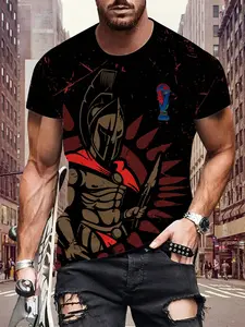 Men's 3D Digital Print Short Sleeve T-Shirt, Breathable Round Neck Top, Casual Slim Fit, Comfortable and Lightweight, All Seasons