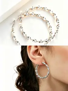 Women's 925 Sterling Silver Twisted Rope Large Hoop Earrings, 45MM Hypoallergenic Spiral Twist Hoops, Elegant Vintage Jewelry for Wedding & Daily Occasions