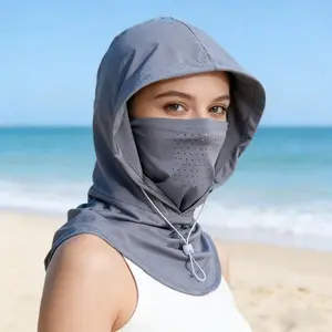 Spring Summer Sun Protection Hat, Sunscreen Hat, Neck Cover, Large Coverage, Includes Hat Mask Neck Gaiter, Breathable, Suitable for Women Full Face Shield, Adjustable Hat