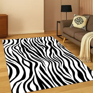 Black White Zebra Print Flannel Area Rug - Modern Animal Stripe Pattern Soft Mat for Living Room, Non-Slip Bohemian Home Decor#ZebraPrintRug #AnimalStripeMat #BohoHomeDecor #ModernCarpet #NonSlipFlannelRug