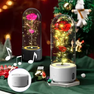 Creative 2 In 1 Rose LED Light Bluetooth Speaker with Luminous Glass Cover Perfect Romantic Valentine's Gift for Decorative Projects and Weddings