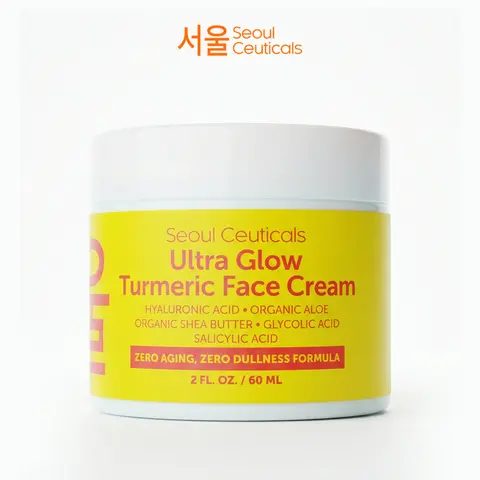 Ultra Glow Turmeric Face Cream - Moisturizer with Hyaluronic Acid, Organic Aloe, Shea Butter, Glycolic Acid, and Salicylic Acid - Korean Skincare for Youthful Radiant Skin, Comfort & Skin Repair