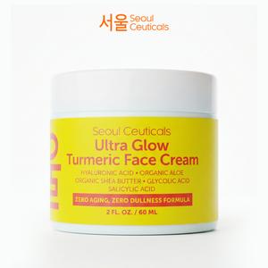 Ultra Glow Turmeric Face Cream - Moisturizer with Hyaluronic Acid, Organic Aloe, Shea Butter, Glycolic Acid, and Salicylic Acid - Korean Skincare for Youthful Radiant Skin, Comfort & Skin Repair