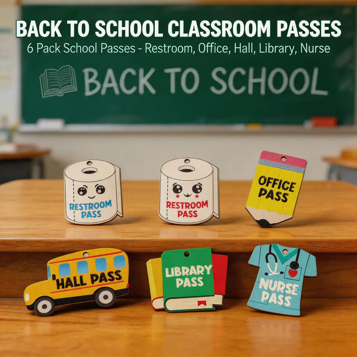 6-Piece Fun Back-to-School Party Hanging Tags - School Logos Ornaments, Custom Letter Motif Hanging Decor, Event Logo Hanging Decor for Backpacks, Home Party Favors, Home Supplies