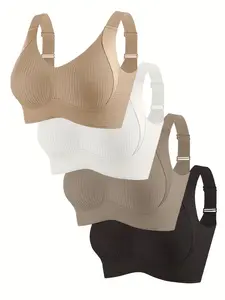 Women's Wireless Bra Set, Pure Color 4-Pack, Comfortable Breathable Push-Up Bras, Soft Lightweight Underwear, All Seasons Wear