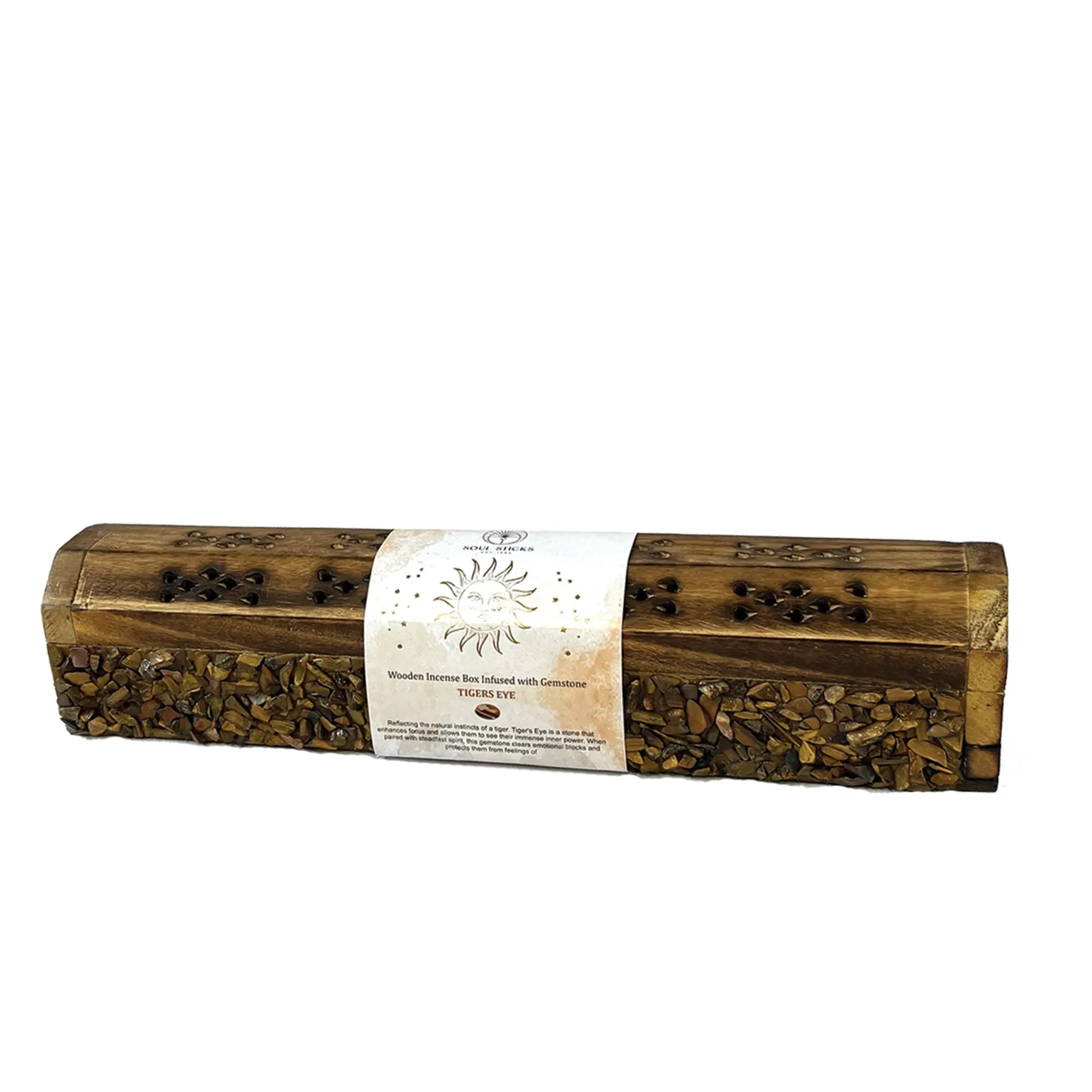 Wooden Incense Coffin Box - Tiger's Eye, 12 Inch