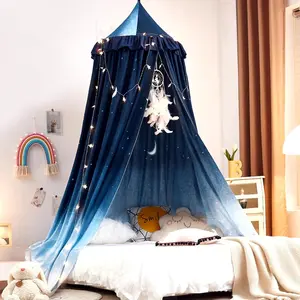 Decor Canopy for Kids Bed, Soft Smooth Playing Tent Canopy Girls Room Princess Castle Decoration, Dreamy Mosquito Net, Children Reading Nook Canopy for Home (Night Sky-Ruffle)