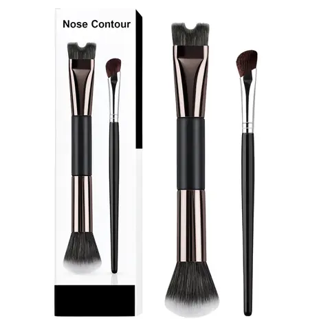 2pcs Nose Contour Brush Set - Dual-Ended U-Shaped & Angled Fluffy Precision Brushes, Facial Makeup Accessories for Beginners’ Sculpting & Seamless Blending in Everyday Beauty Routines