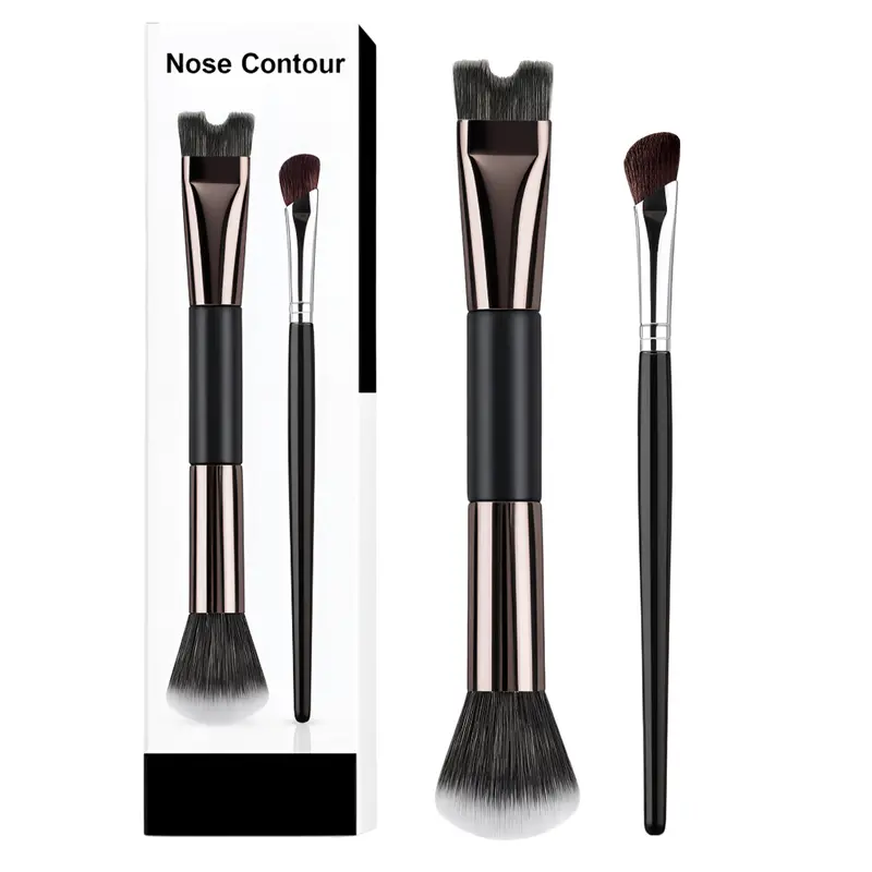 2pcs Nose Contour Brush Set - Dual-Ended U-Shaped & Angled Fluffy Precision Brushes, Facial Makeup Accessories for Beginners’ Sculpting & Seamless Blending in Everyday Beauty Routines