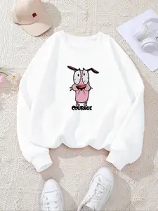 Women's Cartoon Snoopy & Letter Print Crew Neck Sweatshirt, Casual Long Sleeve Pullover for Fall & Winter, Women's Clothes for Daily Wear