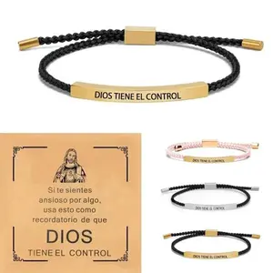 DIOS TIENE EL CONTROL-Inspire Spanish Bracelet - Simple Inspirational Jewelry with  Clear Message for Everyday Wear, Adjustable Braided Tube Motivational Birthday Jewelry Inspirational Gifts for Women Trendy 2026
