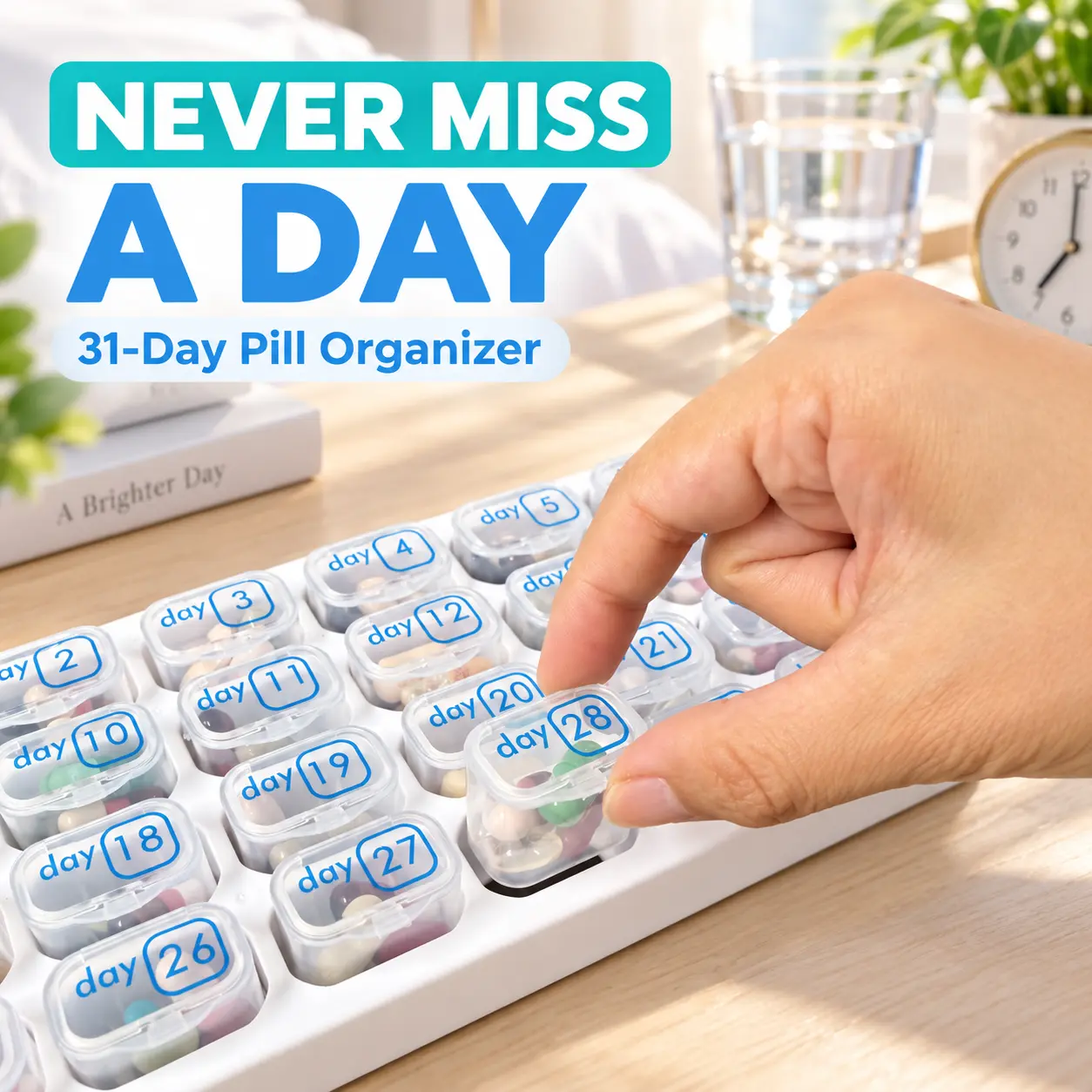 ASTRAVEA Monthly Pill Organizer -  31 Day Pill Organizer with Large Removable Medication Pods, Portable Pill Case Box and Holder for Daily Medicine and Vitamins, Easy to Open and Fill