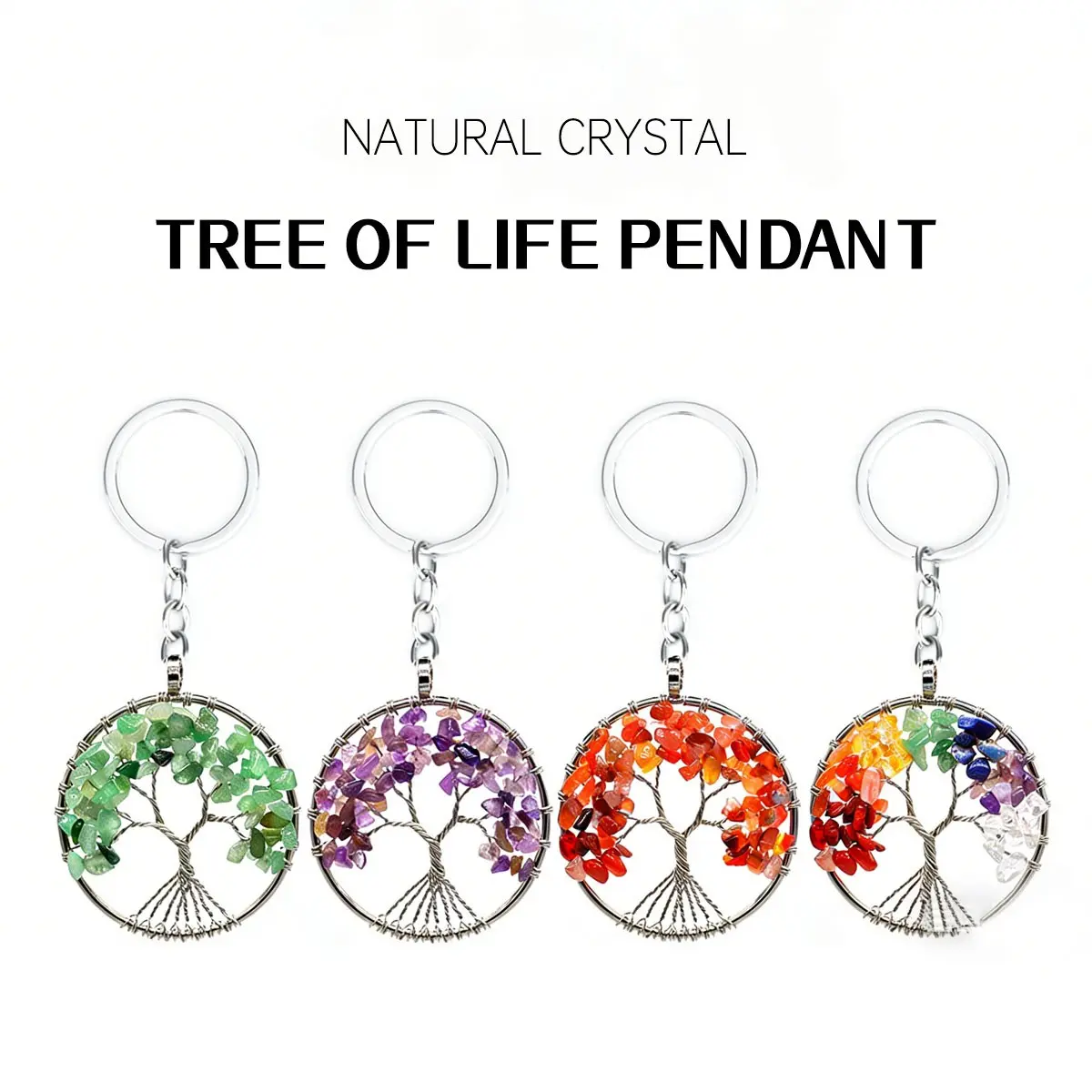 Seven Chakra Tree of Life Keychain Pendant, Natural Healing Crystal Stone Keyring, Spiritual Chakra Bag Charm, Gift for Women