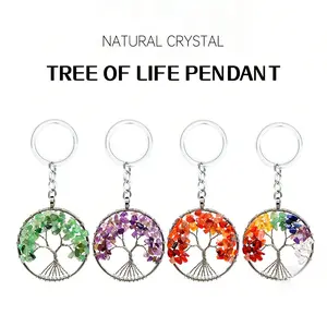 Seven Chakra Tree of Life Keychain Pendant, Natural Healing Crystal Stone Keyring, Spiritual Chakra Bag Charm, Gift for Women