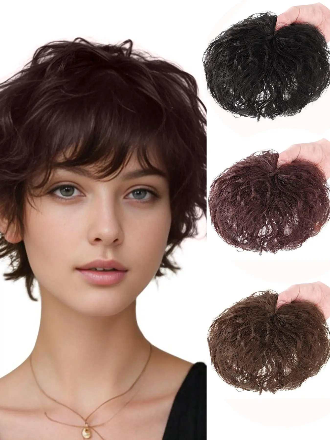 KAIRIYA Short Curly Hair Topper - Synthetic Patch Wig for Women, Perfect for Holiday Parties & Festive Styling