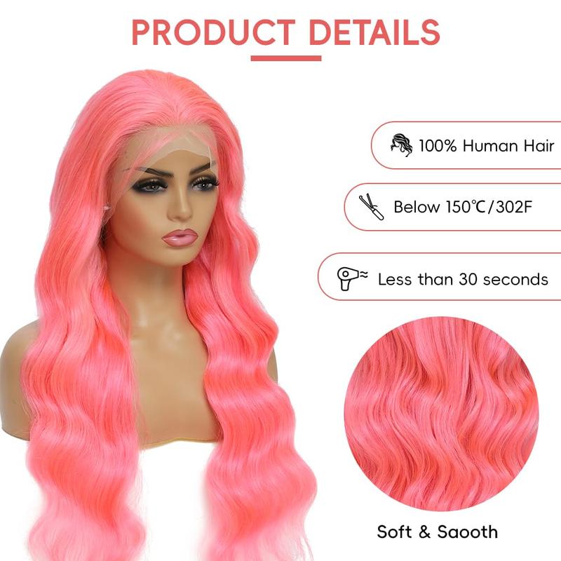 Gk Pink Lace Front Wig Human Hair 200% Density 13x4 HD Lace Body Wave Wig for Women Strawberry Color 100% Unprocessed Brazilian Virgin Hair No Shedding Tangle Free HD Lace Body Wave Wig for Women Strawberry Color