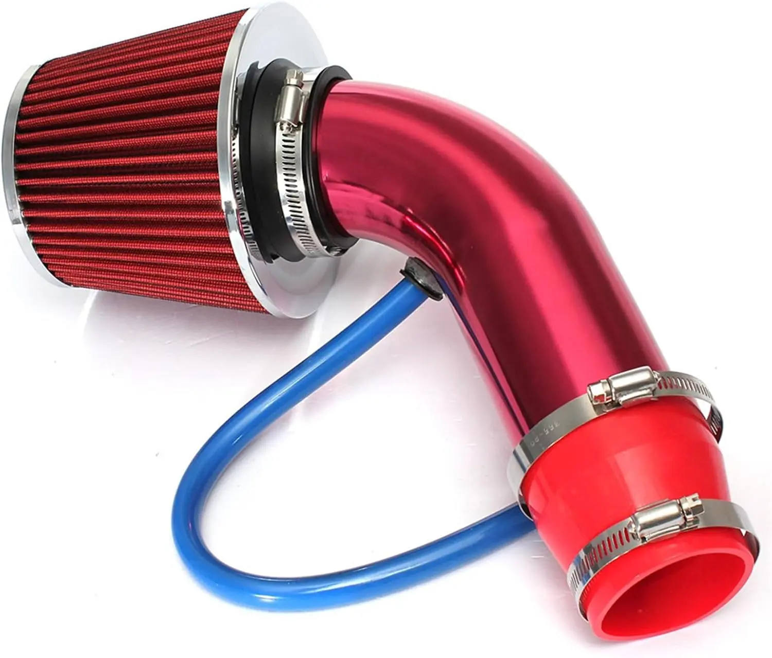 76mm Cold Air Intake Kit, Aluminum Red 3" | Funnel-shaped, boosts airflow, fits motorcycles/ATVs/mopeds, not for MAP/MAF