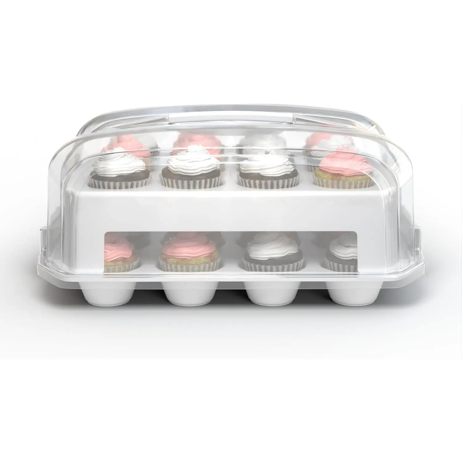 Cupcake Carrier, White Cupcake Holder Carries 24 Standard-Size Cupcakes, Muffin Traveler Two Tier Stand  Cupcake Box