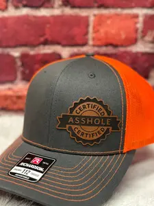 Certified A-Hole Leatherette Patch Trucker Hat – Funny Attitude Snapback Cap, Adjustable Mesh Back Hat, Bold Humor Style, Casual Streetwear Look, Unique Gift for Friends & Blue Collar Fans