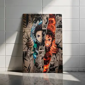 Tanjiro Kamado Split Element Poster – Demon Slayer Water & Flame Anime Wall Art, Manga Panel Aesthetic Print, Kimetsu no Yaiba Decor, Otaku Gift (poster only, no frame)