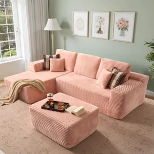 HOOOWOOO 108" Plush Cloud Sectional Sofa, Pink Fluffy Modular Boneless Couch With Removable Ottoman & Chaise, Deep Seat Upholstered Couches, No Assembly Required【3 Packages Shipping】 Home Interior Design
