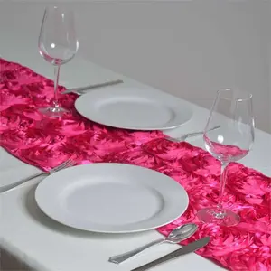 Rosette Satin Table Runner 14"x108" Fuchsia - Grandiose Fabric Table Decor