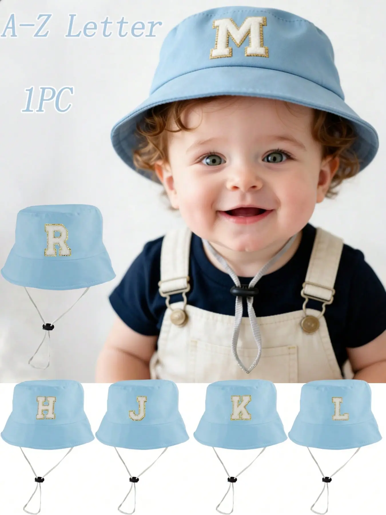 1PC Baby Sun Protection Safety Hat A-Z Letter Pattern, Infant Sun Hat Toddler Boys Girls Outdoor Bucket Hat with Chin Strap, Fitted Design Baseball Cap for 0-2 Years