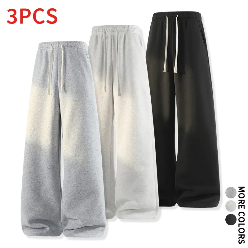 Men's 3PCS Basic Comfy Solid Color Wide Leg Sweatpants, Unisex Drawstring Athleisure Fitness Bottoms, Athletic Casual Sportswear Pants for Outdoor Workout