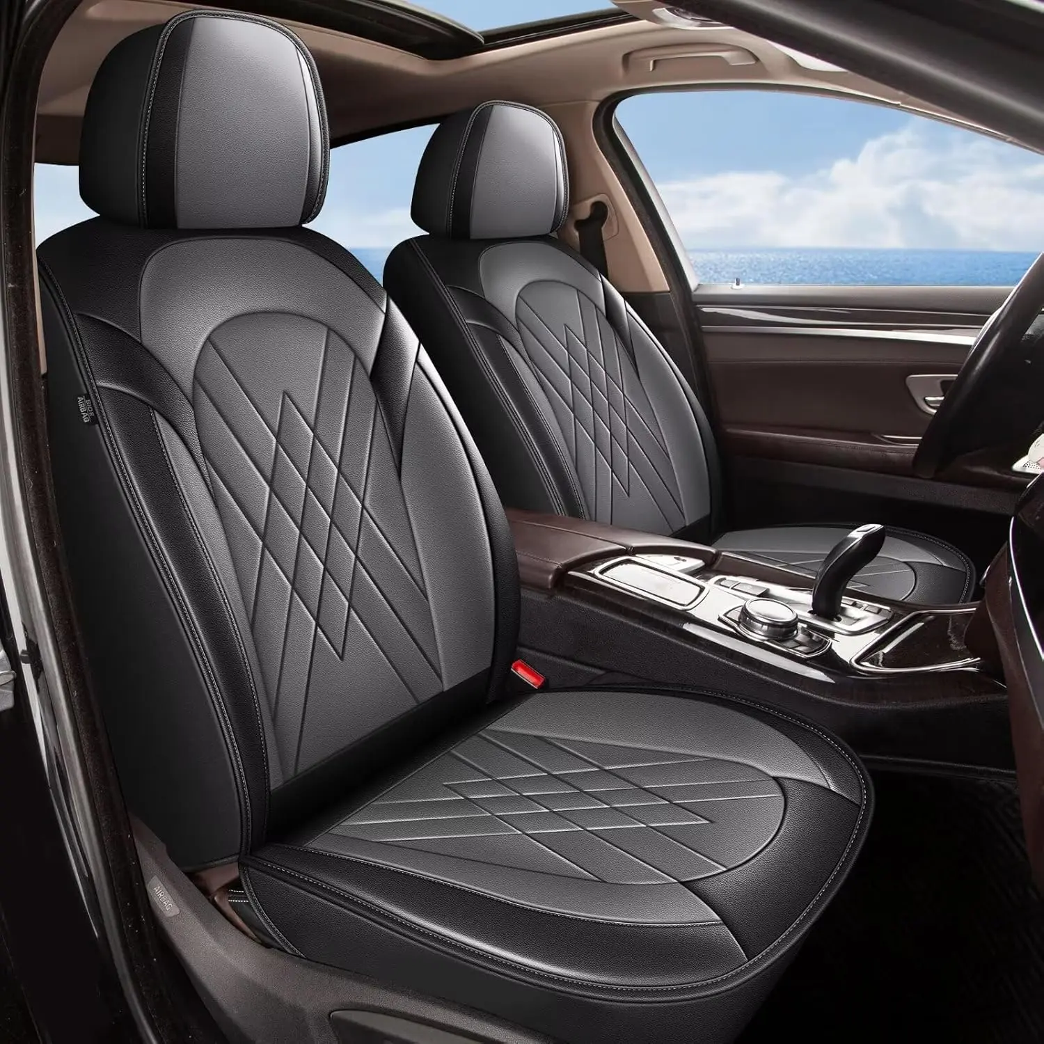Custom Fit PU Leather Diamond Stitch Car Seat Protectors Cushion for 2010-2025 Tucson, Front Row 2-Seat Full Set, Waterproof, Non-Slip, Easy-Clean, Stain Resistant, Airbag-Safe, Quick Install, No Disassembly Needed, Car Interior Accessories