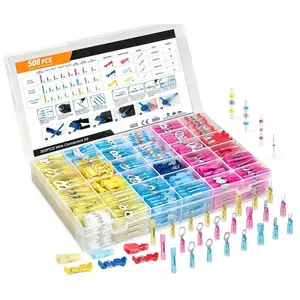 500 count Multipurpose Heat Shrink Wire Connectors  Electrical Crimp Connector Assortment Kit, Insulated Ring Fork Spade T-Tap Solder  Splice Terminal for Automotive Marine Boat