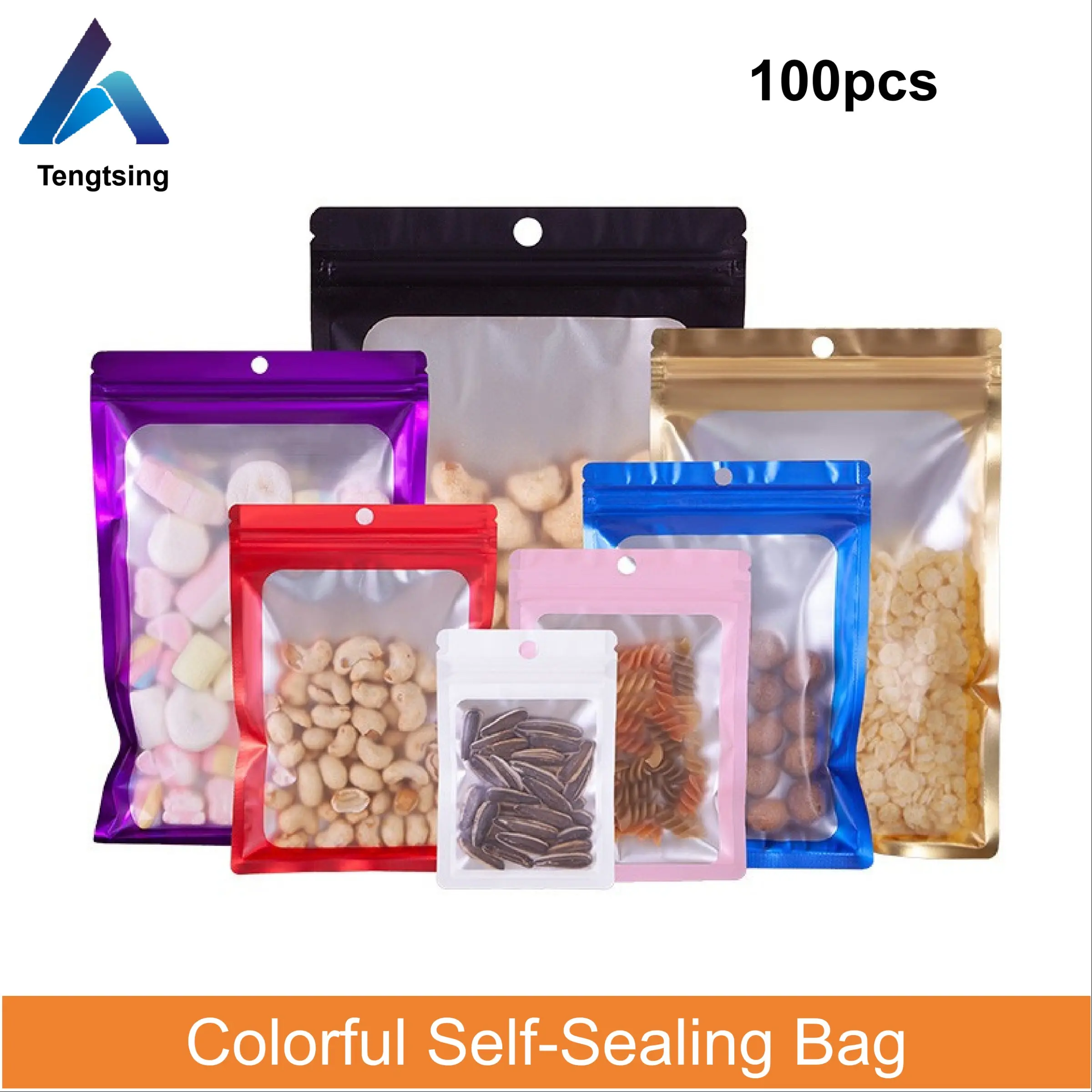 100pcs Colorful Self-Sealing Bags, Matte Laser Bags for Digital Accessories, Gradient Composite Pouches for Jewelry and Crafts
