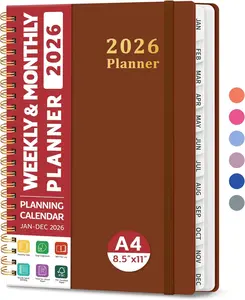 2026 Planner Aesthetic Weekly & Monthly Planner for Women A5 8.5 x 11 Hardcover Calendar Book with Monthly Tabs Inner Pocket for Office Home School Rust Brown