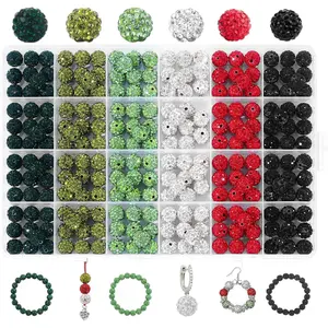 240 count 10mm Green Rhinestone Beads for  Making, Round Clay Beads with 1.8mm Hole, Disco Ball Effect, DIY  Accessories
