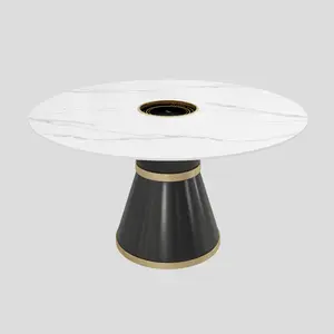 20 pcs.Italian Modern Furniture Round Shape Rock Plate Slab Table With Electromagnetic Furnace Hole  For Restaurant Coffee Shop YJT004