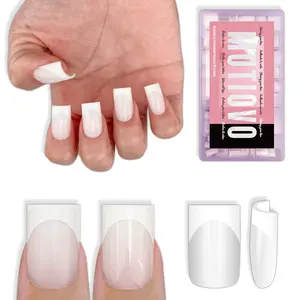 MUTIOVO Short Square Nail Tips – 150Pcs Milky White French Tip Press on Nails, Short Straight Square Soft Gel Fake Nails, Pre-Designed White Tip with Semi-Translucent Milky Base for Home DIY